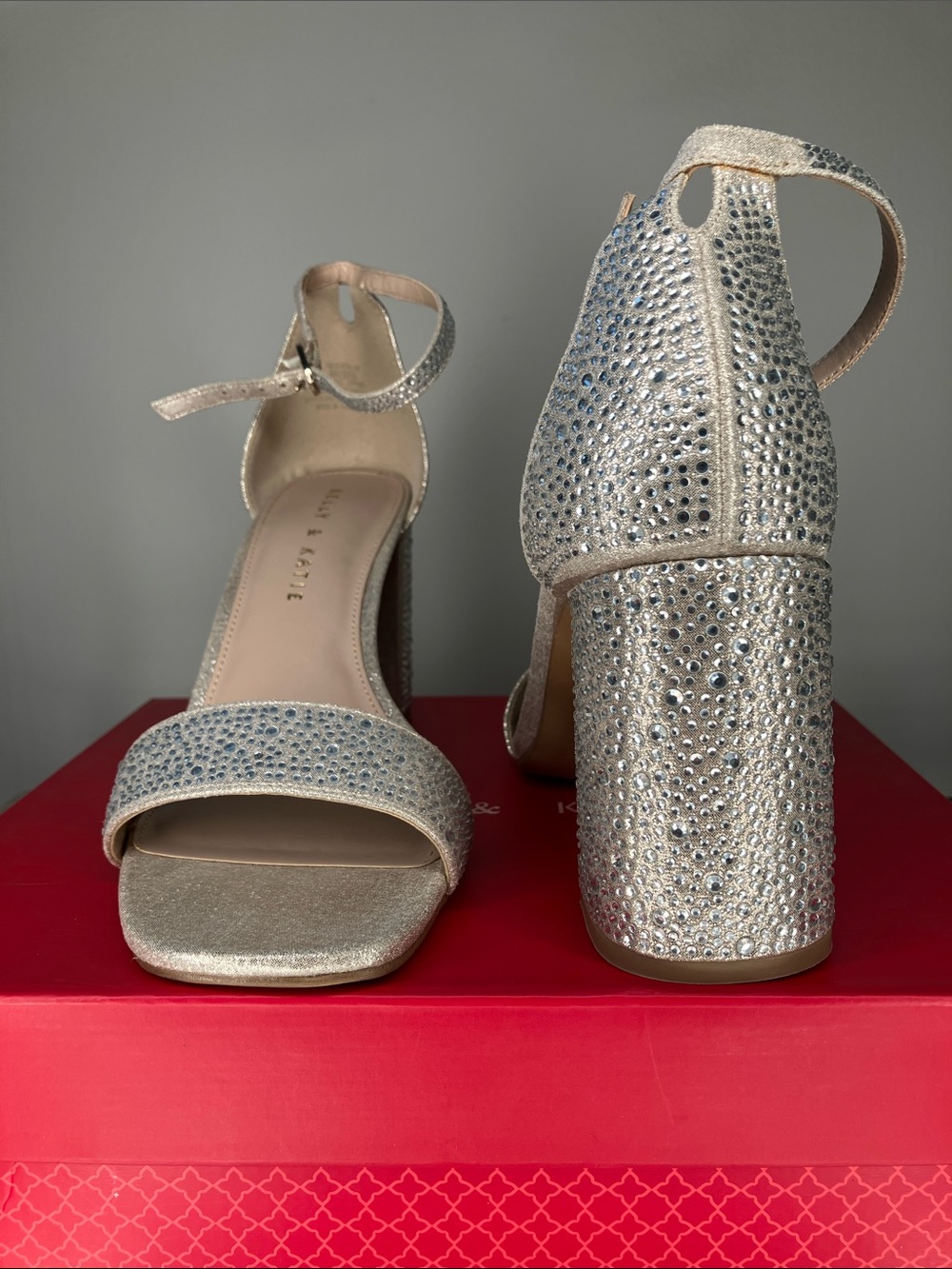 Kelly & Katie Crystal Embellished Block Heels - Gold